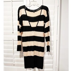 Bebe Striped Silk Blend Tunic Top Knit Long Lightweight Sweater Size Medium